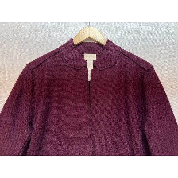Chico's Women's Wool Blend Overcoat Long Sleeve Stretch Size 2 Burgundy Pockets - Picture 5 of 11